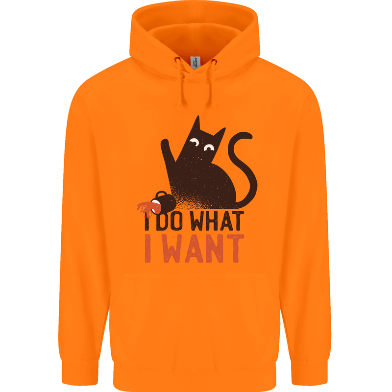 I Do What I Want Funny Cat Mens 80% Cotton Hoodie Orange