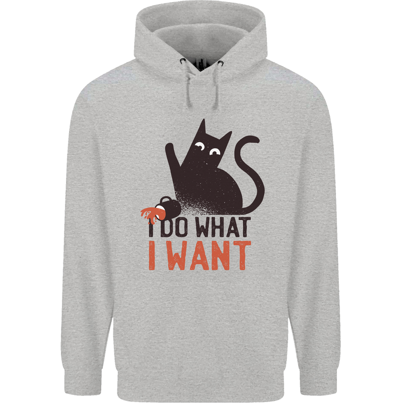 I Do What I Want Funny Cat Mens 80% Cotton Hoodie Sports Grey