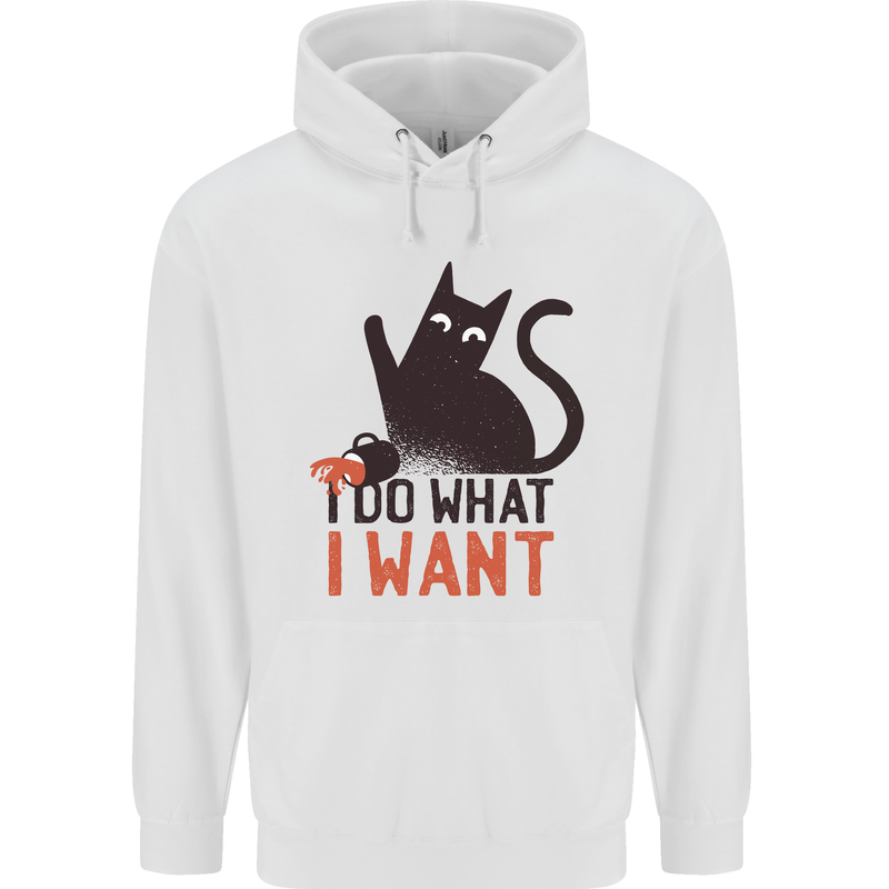 I Do What I Want Funny Cat Mens 80% Cotton Hoodie White