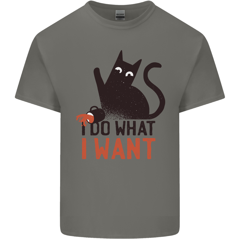 I Do What I Want Funny Cat Mens Cotton T-Shirt Tee Top Charcoal