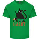 I Do What I Want Funny Cat Mens Cotton T-Shirt Tee Top Irish Green