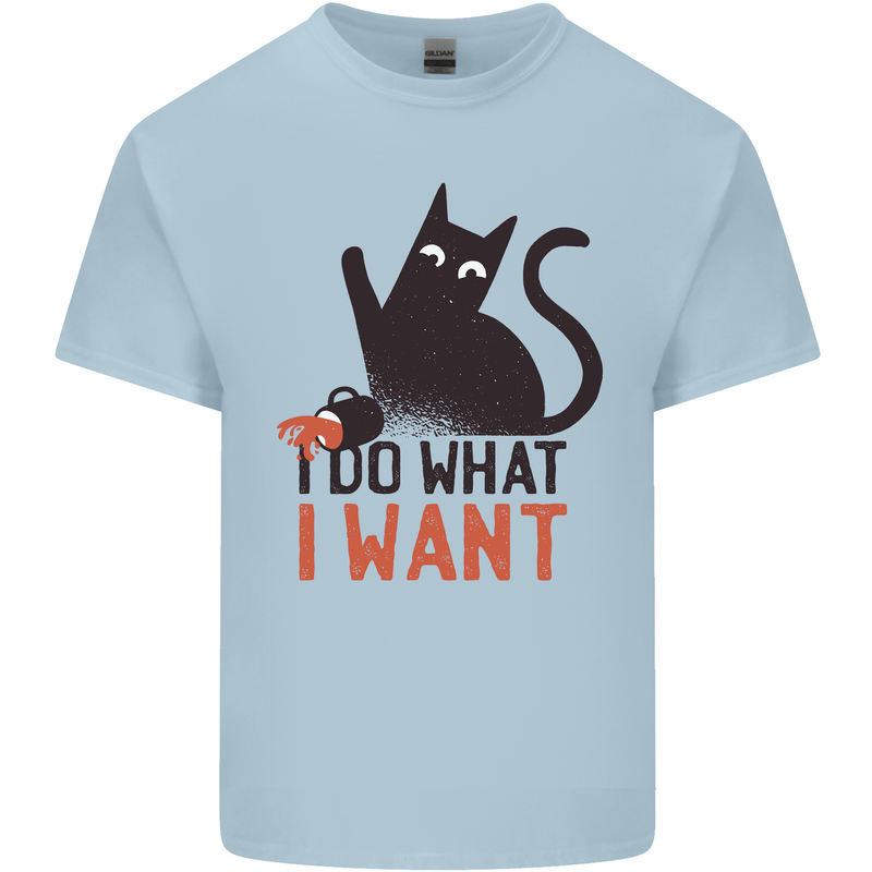 I Do What I Want Funny Cat Mens Cotton T-Shirt Tee Top Light Blue