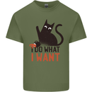 I Do What I Want Funny Cat Mens Cotton T-Shirt Tee Top Military Green