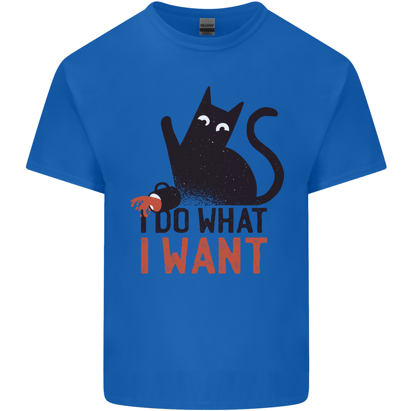 I Do What I Want Funny Cat Mens Cotton T-Shirt Tee Top Royal Blue