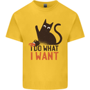 I Do What I Want Funny Cat Mens Cotton T-Shirt Tee Top Yellow