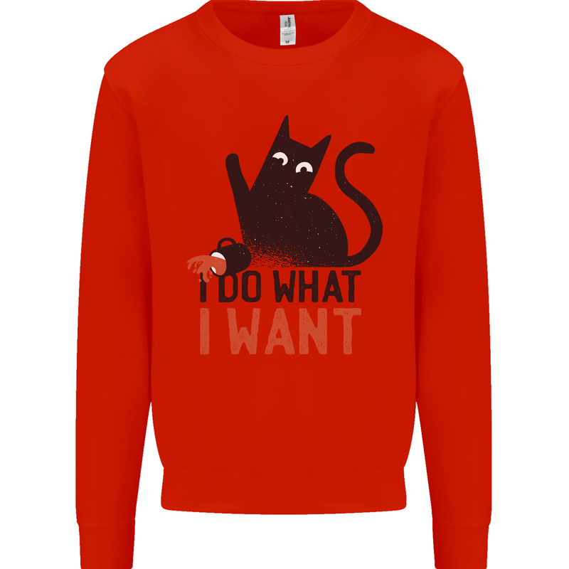 I Do What I Want Funny Cat Mens Sweatshirt Jumper Bright Red