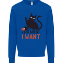 I Do What I Want Funny Cat Mens Sweatshirt Jumper Royal Blue