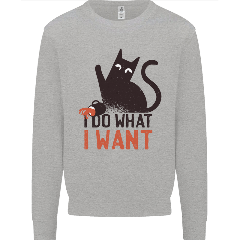 I Do What I Want Funny Cat Mens Sweatshirt Jumper Sports Grey