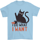 I Do What I Want Funny Cat Mens T-Shirt 100% Cotton Light Blue