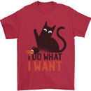 I Do What I Want Funny Cat Mens T-Shirt 100% Cotton Red