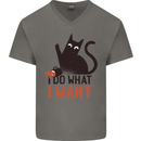 I Do What I Want Funny Cat Mens V-Neck Cotton T-Shirt Charcoal