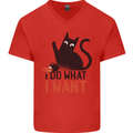 I Do What I Want Funny Cat Mens V-Neck Cotton T-Shirt Red