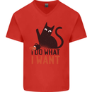 I Do What I Want Funny Cat Mens V-Neck Cotton T-Shirt Red