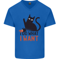 I Do What I Want Funny Cat Mens V-Neck Cotton T-Shirt Royal Blue