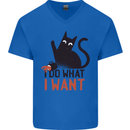 I Do What I Want Funny Cat Mens V-Neck Cotton T-Shirt Royal Blue
