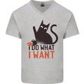 I Do What I Want Funny Cat Mens V-Neck Cotton T-Shirt Sports Grey