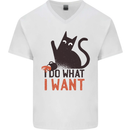 I Do What I Want Funny Cat Mens V-Neck Cotton T-Shirt White