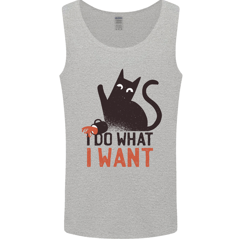 I Do What I Want Funny Cat Mens Vest Tank Top Sports Grey