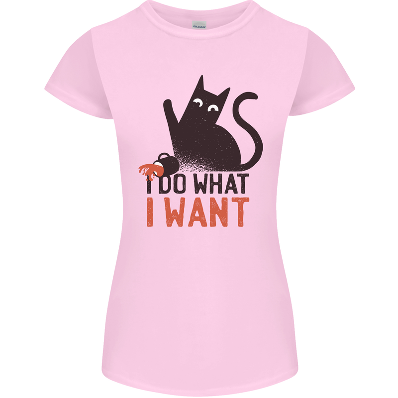 I Do What I Want Funny Cat Womens Petite Cut T-Shirt Light Pink