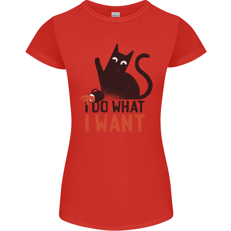 I Do What I Want Funny Cat Womens Petite Cut T-Shirt Red