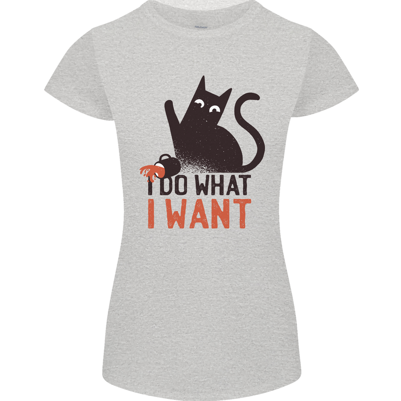 I Do What I Want Funny Cat Womens Petite Cut T-Shirt Sports Grey