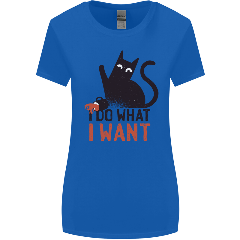 I Do What I Want Funny Cat Womens Wider Cut T-Shirt Royal Blue
