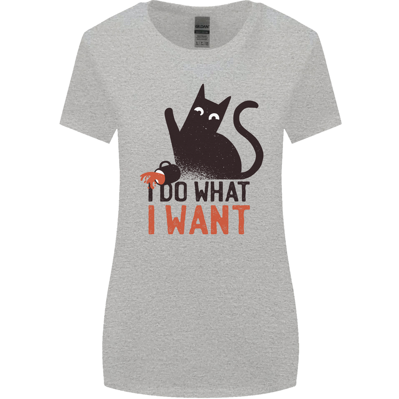 I Do What I Want Funny Cat Womens Wider Cut T-Shirt Sports Grey