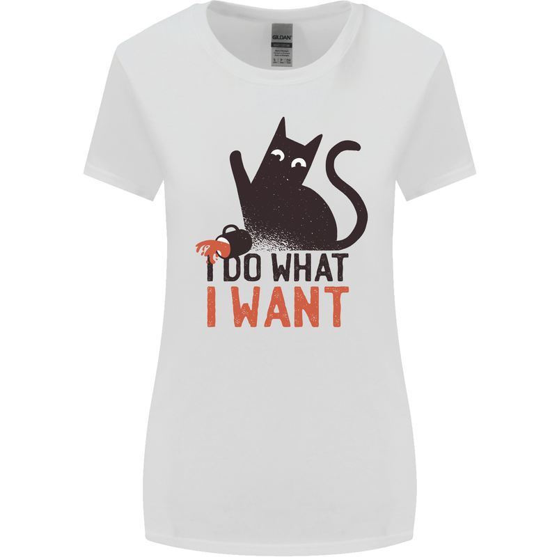 I Do What I Want Funny Cat Womens Wider Cut T-Shirt White