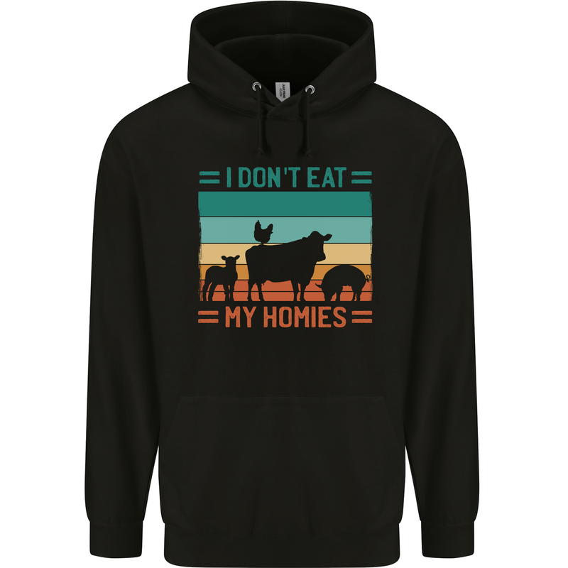 I Don't Eat My Homies Funny Vegan Vegetarian Childrens Kids Hoodie Black