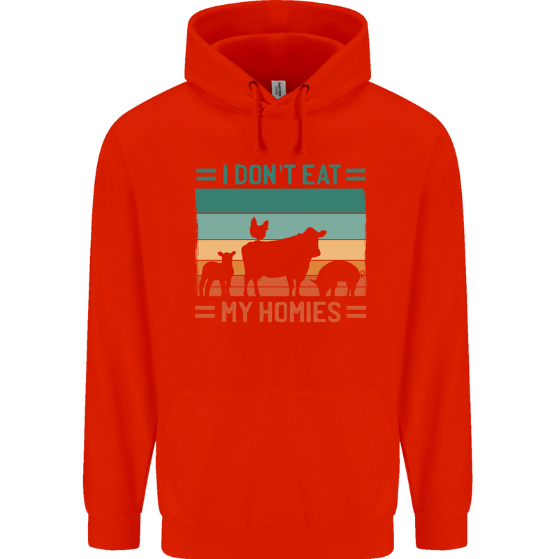 I Don't Eat My Homies Funny Vegan Vegetarian Childrens Kids Hoodie Bright Red