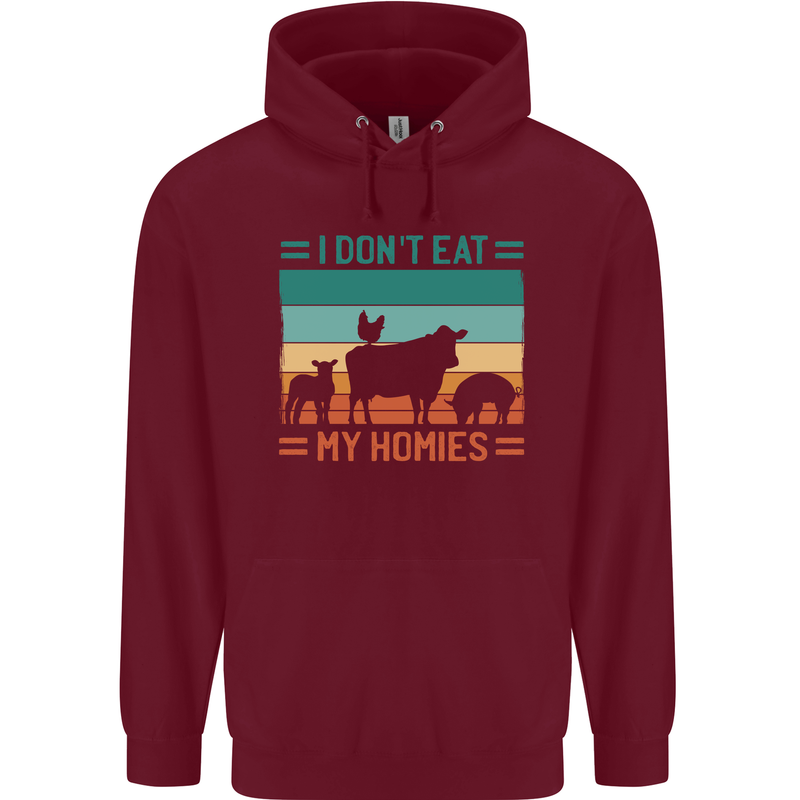 I Don't Eat My Homies Funny Vegan Vegetarian Childrens Kids Hoodie Maroon