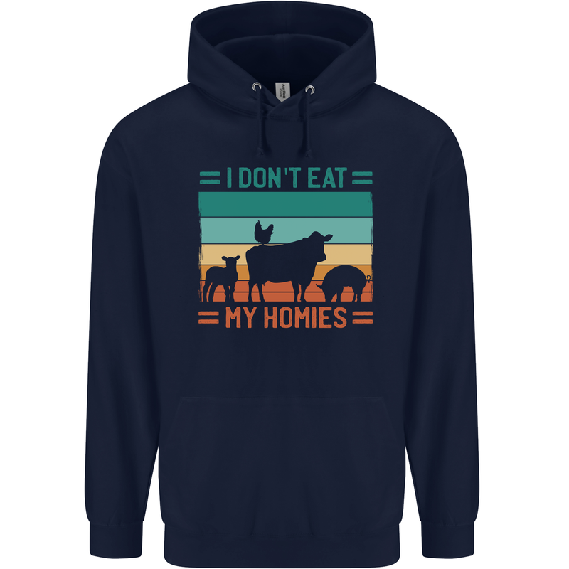 I Don't Eat My Homies Funny Vegan Vegetarian Childrens Kids Hoodie Navy Blue
