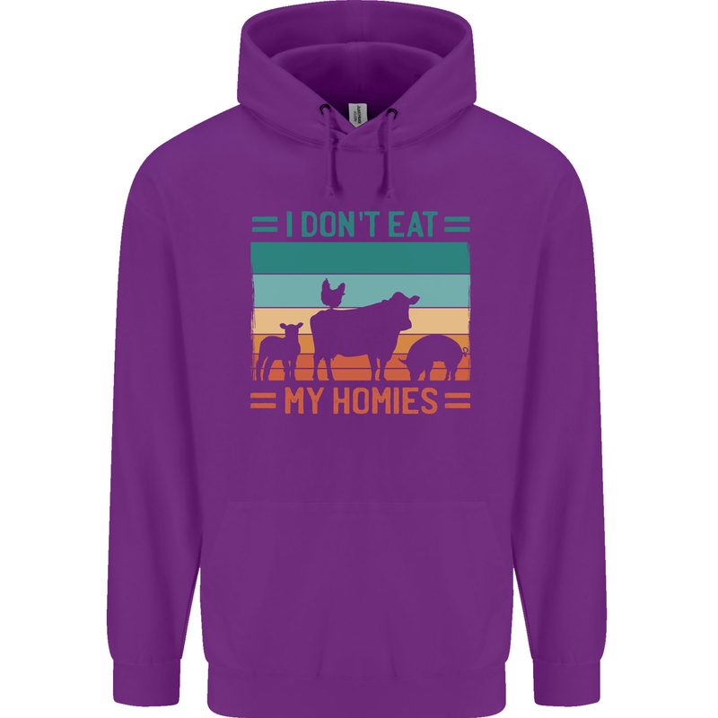 I Don't Eat My Homies Funny Vegan Vegetarian Childrens Kids Hoodie Purple