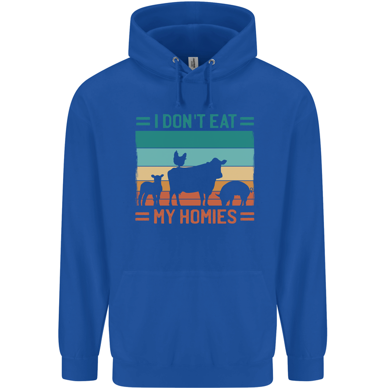 I Don't Eat My Homies Funny Vegan Vegetarian Childrens Kids Hoodie Royal Blue