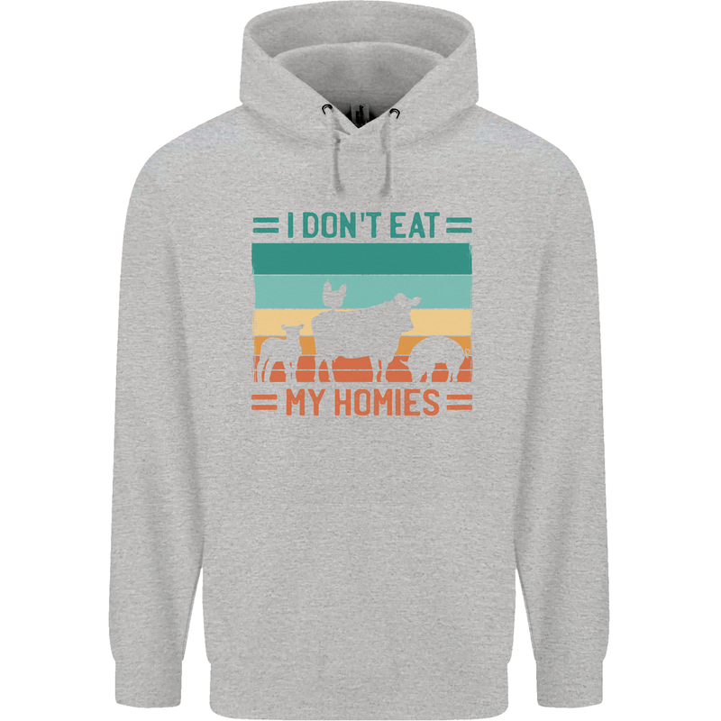I Don't Eat My Homies Funny Vegan Vegetarian Childrens Kids Hoodie Sports Grey