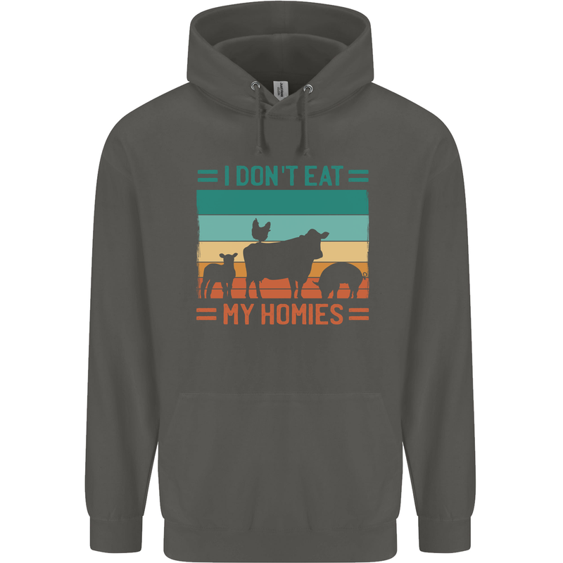 I Don't Eat My Homies Funny Vegan Vegetarian Childrens Kids Hoodie Storm Grey