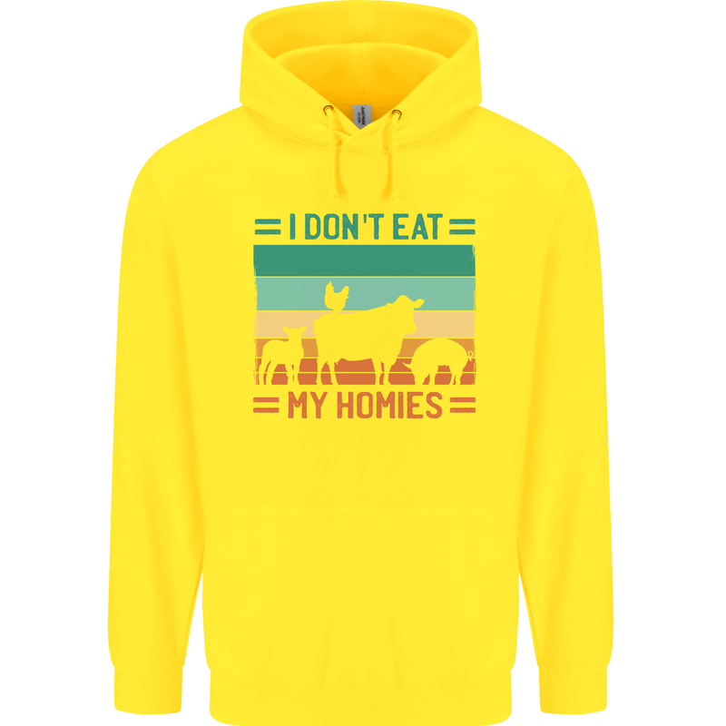 I Don't Eat My Homies Funny Vegan Vegetarian Childrens Kids Hoodie Yellow