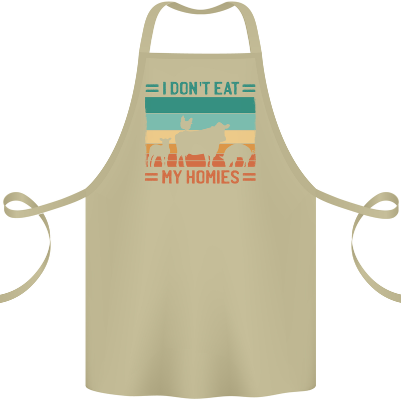 I Don't Eat My Homies Funny Vegan Vegetarian Cotton Apron 100% Organic Khaki