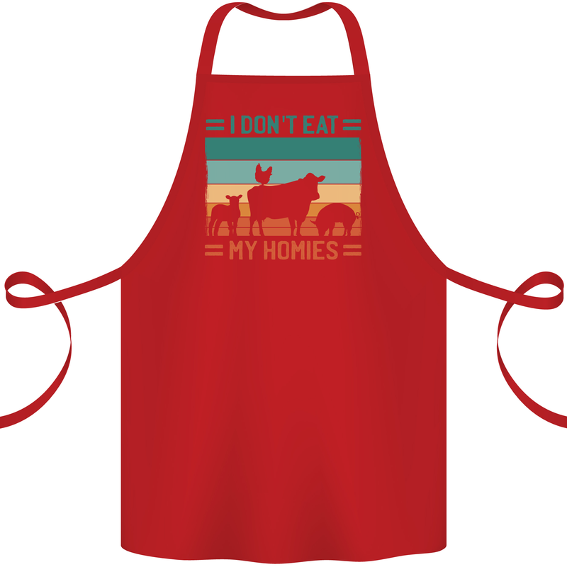 I Don't Eat My Homies Funny Vegan Vegetarian Cotton Apron 100% Organic Red