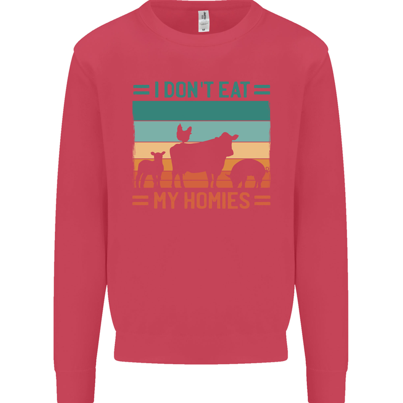 I Don't Eat My Homies Funny Vegan Vegetarian Kids Sweatshirt Jumper Heliconia