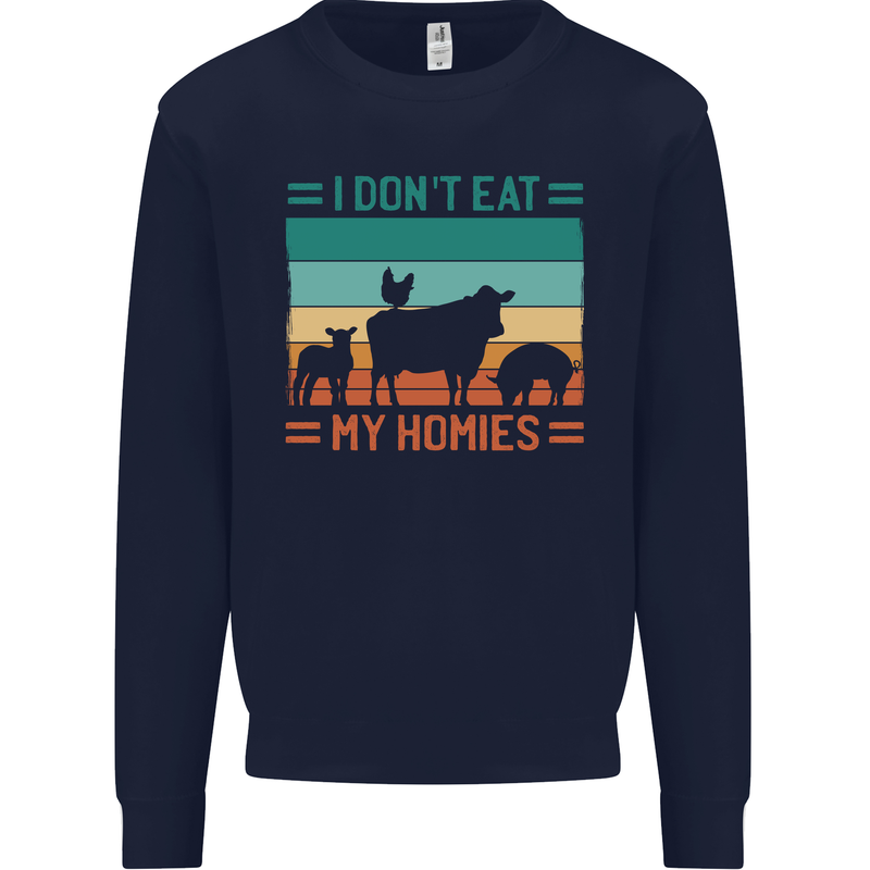 I Don't Eat My Homies Funny Vegan Vegetarian Kids Sweatshirt Jumper Navy Blue