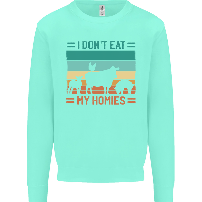 I Don't Eat My Homies Funny Vegan Vegetarian Kids Sweatshirt Jumper Peppermint