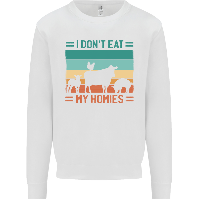 I Don't Eat My Homies Funny Vegan Vegetarian Kids Sweatshirt Jumper White