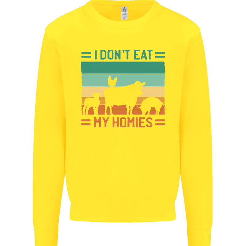 I Don't Eat My Homies Funny Vegan Vegetarian Kids Sweatshirt Jumper Yellow