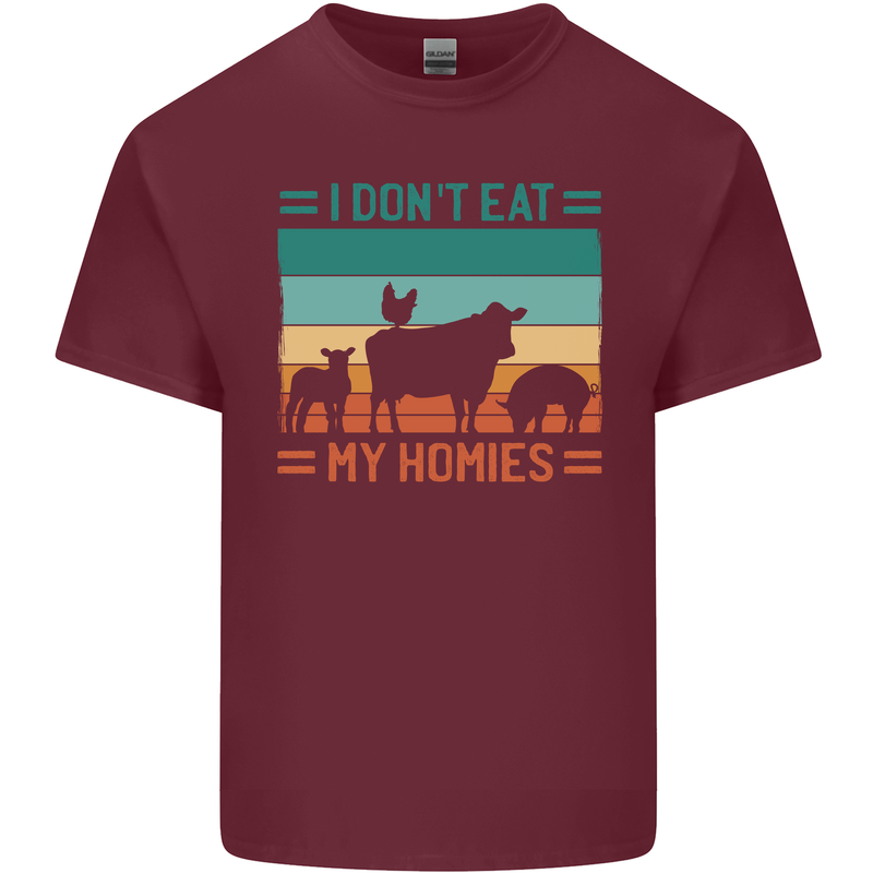 I Don't Eat My Homies Funny Vegan Vegetarian Mens Cotton T-Shirt Tee Top Maroon