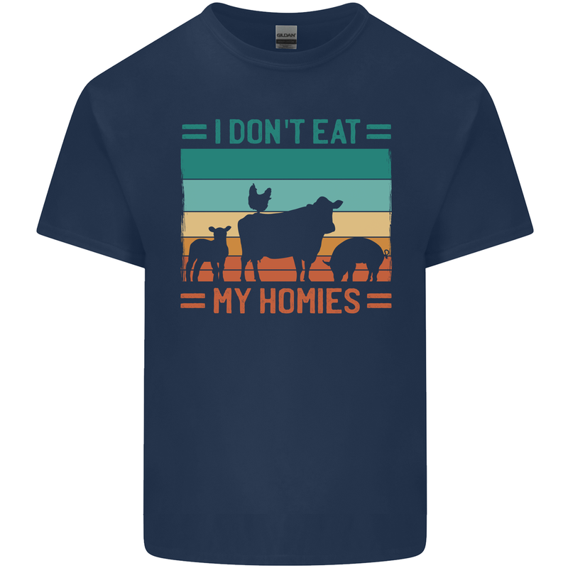 I Don't Eat My Homies Funny Vegan Vegetarian Mens Cotton T-Shirt Tee Top Navy Blue