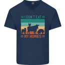I Don't Eat My Homies Funny Vegan Vegetarian Mens V-Neck Cotton T-Shirt Navy Blue