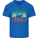 I Don't Eat My Homies Funny Vegan Vegetarian Mens V-Neck Cotton T-Shirt Royal Blue