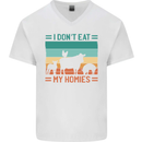 I Don't Eat My Homies Funny Vegan Vegetarian Mens V-Neck Cotton T-Shirt White