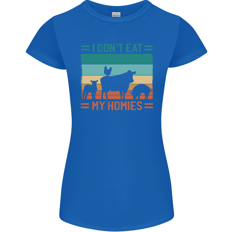I Don't Eat My Homies Funny Vegan Vegetarian Womens Petite Cut T-Shirt Royal Blue